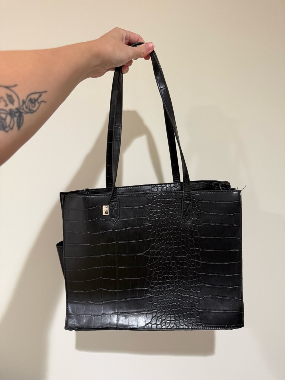 Beis The Work Tote 
in Black Croc